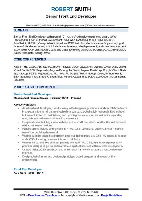 Maybe you would like to learn more about one of these? Front End Developer Resume Samples | QwikResume