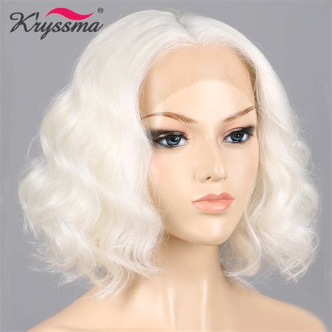 White Wig Short Bob Synthetic Lace Front Wig Wavy Wigs For Women Middle