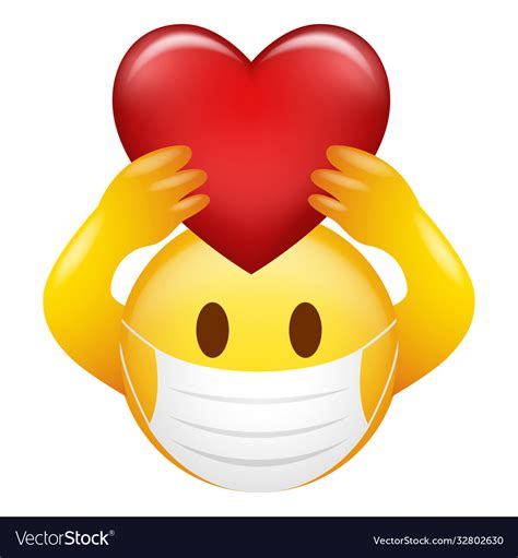 Emoticon Wearing Medical Mask Holding Heart Symbol