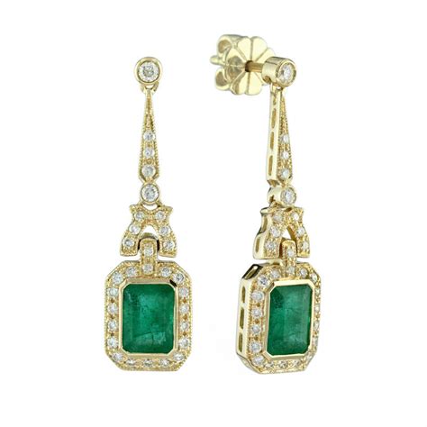 Vintage Emerald And Diamond Earrings In Gold • Jewelry By Eci Inc