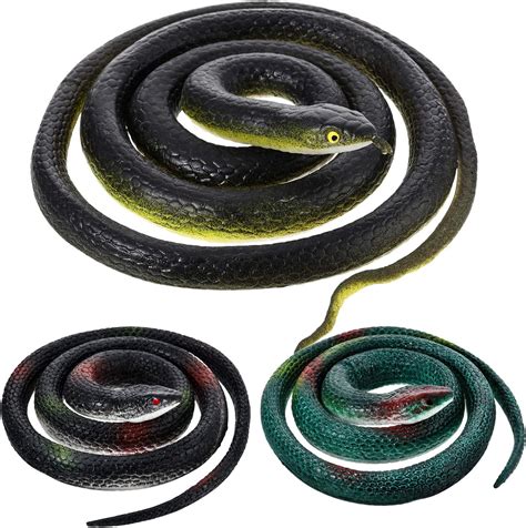 3 Pieces Large Rubber Snakes Realistic Fake Snakes Black Mamba Snake
