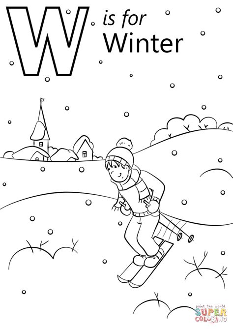 Each coloring page has several pictures of items that are typically one color. W is for Winter coloring page | Free Printable Coloring Pages