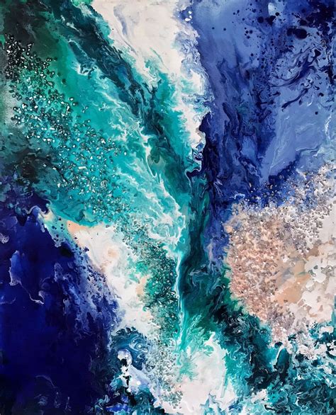 Mixed Media Pour Painting Indigo Green Teal Art Abstract Etsy In 2021
