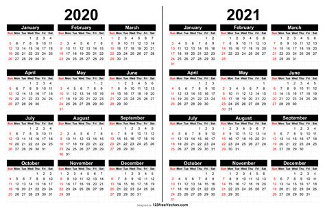 2019 2020 2021 Year Calendar Printable