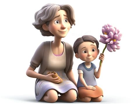 Una Mujer Y Sus Hijos Personaje 3d Del Día De La Madre Foto Premium