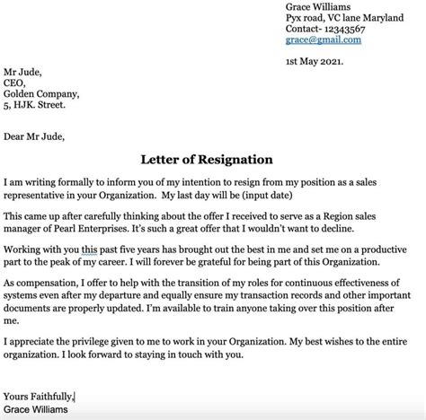Resignation Letter Samples Reventify