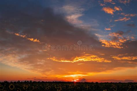 Beautiful Fiery Orange And Red Sunset Sky Evening Magic Scene Stock