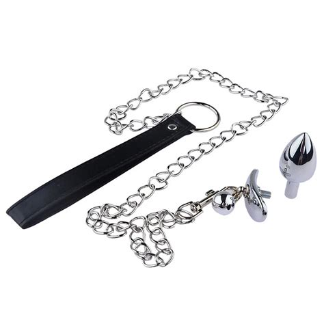metal anal plug with chain collar prostate massager bdsm leash adult games erotic vagina