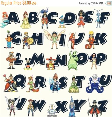 Alphabet Cross Stitch Pattern Disney Pattern Disney Cross Etsy