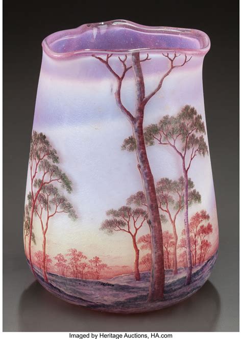 Daum Etched And Enameled Glass Summer Landscape Vase Circa Lot 89131 Heritage Auctions