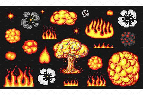 Nuclear Explosion Pixel Art 8 Textures ~ Creative Market
