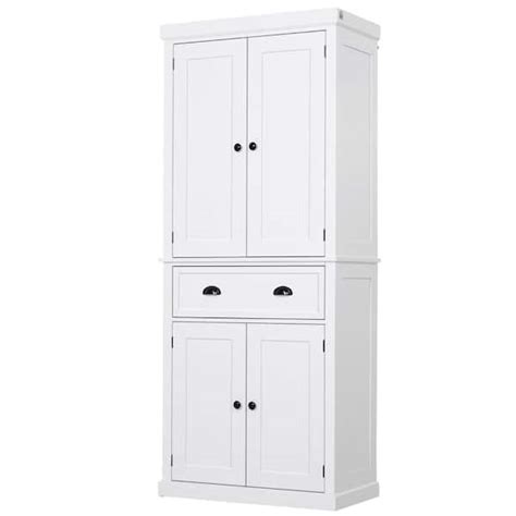 Homcom White Freestanding Kitchen Pantry With Drawer And Adjustable