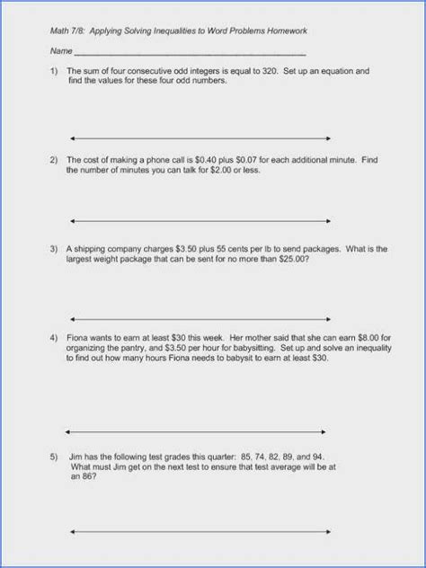 Linear Equations Word Problems Worksheets Answer Key
