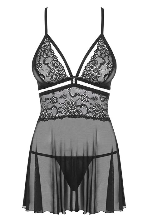 Obsessive Sexy Lace Nightdress And Thong Set 838 Bab 1 Black