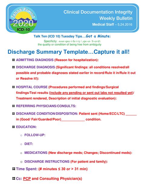 Clinical Discharge Summary Templates At