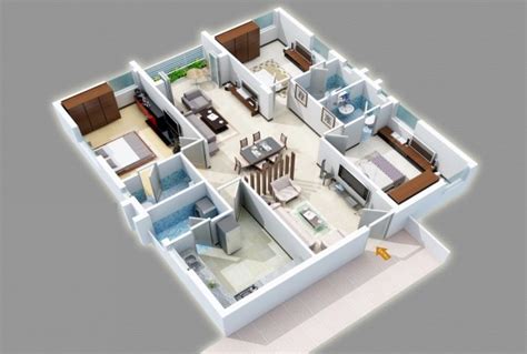 25个三居室户型装修3d布局效果图 设计之家
