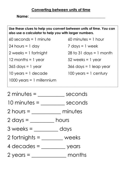 Converting Units Of Time Basic Worksheet Live Worksheets