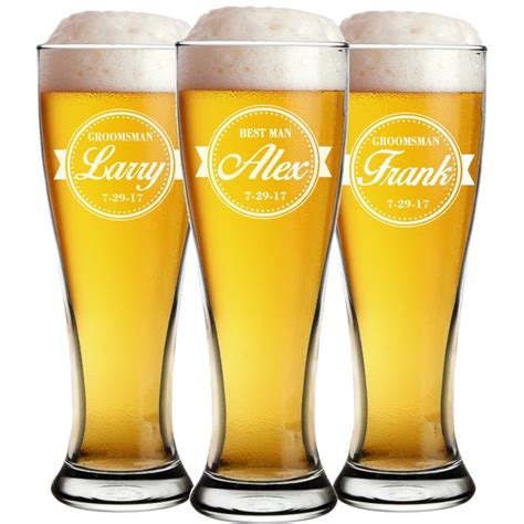 Monogrammed Etched Pilsner Beer Mug Glass Custom Engraved Personalized Groomsmen Beer Glasses