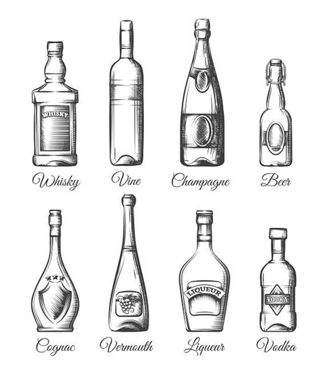 Alcohol Bottles In Hand Drawn Style By Vectortatu On Creativemarket Bottle Drawing Alcohol