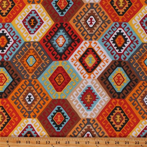 Cotton Southwest Southwestern Native American Aztec Tribal Hexagons