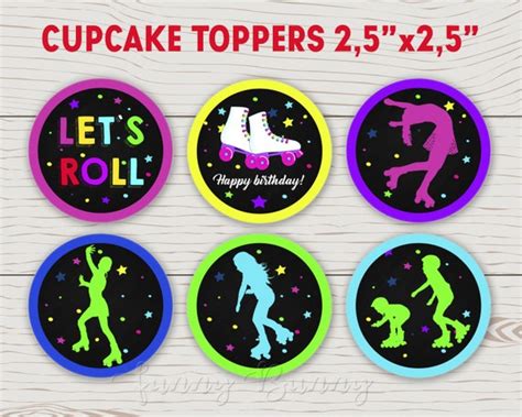 Roller Skate Cupcake Toppers Instant Download Lets Roll Etsy