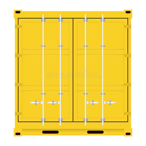 Yellow Locked Cargo Shipping Container Front View Vector Illustration