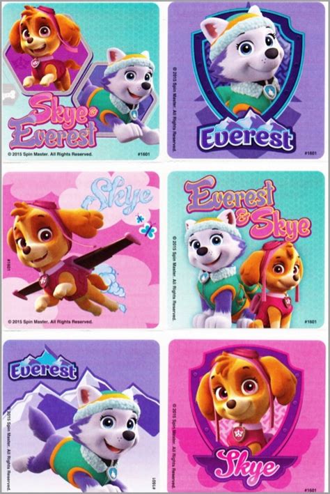 Paw Patrol Stickers Everest And Skye Design Party Favours