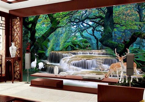 Custom Photo 3d Room Wallpaper Mural Forest Waterfall Elk
