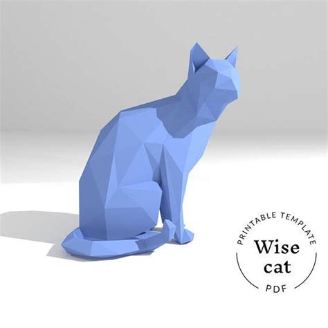 Printable Diy Template Pdf Wise Cat Low Poly Paper Model