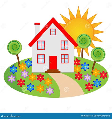Beautiful House With A Flowering Garden Stock Vector Illustration Of