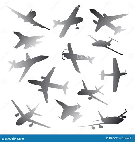 Big Collection Of Different Airplane Silhouettes Stock Vector Image
