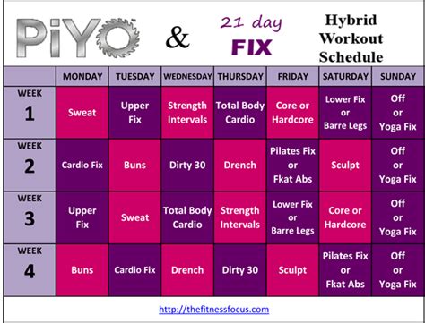 Piyo Hybrid Workout Schedules And Calendar Downloads 21 Day Fix