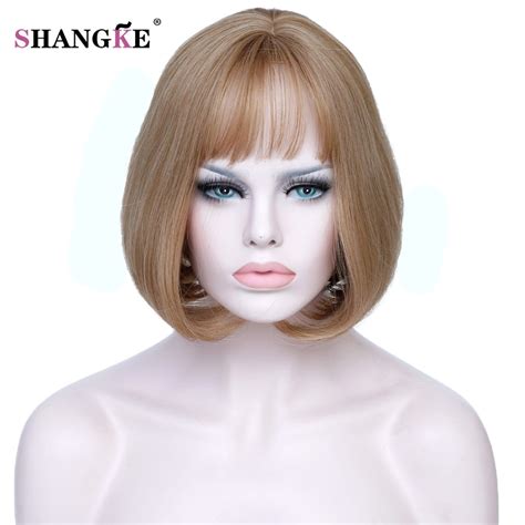 buy shangke short blonde bob hair wig women heat resistant blonde synthetic
