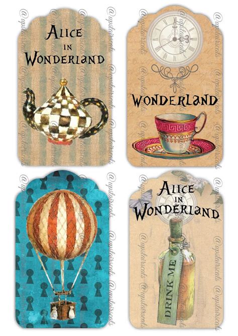 Alice In Wonderland Vintage Printable Digital Tags