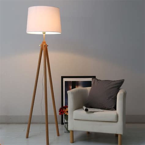 Modern Nordic Simple Original Wood Linen Tripod Led E Floor Lamp For