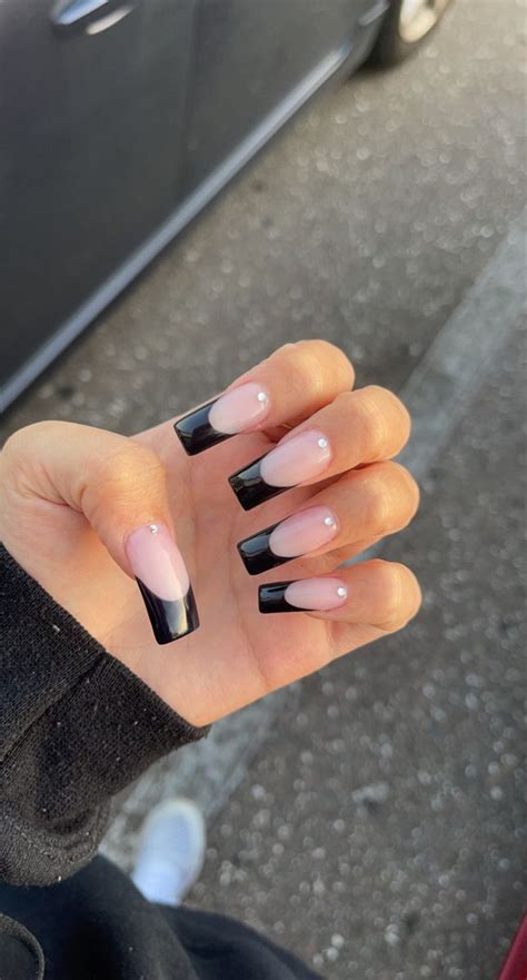 Black French Tip🖤 In 2022 Pink Acrylic Nails Short Square Acrylic