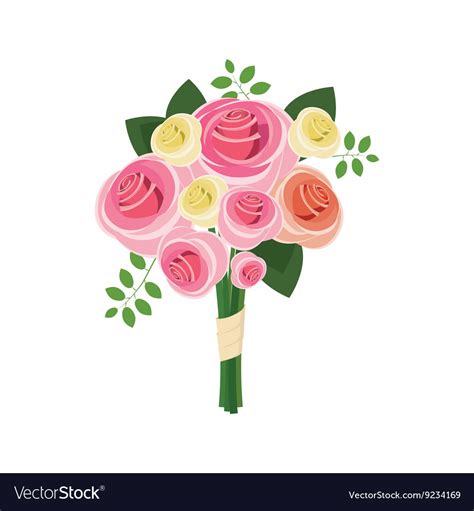 Wedding Bouquet Of Pink Roses Icon Cartoon Style Vector Image