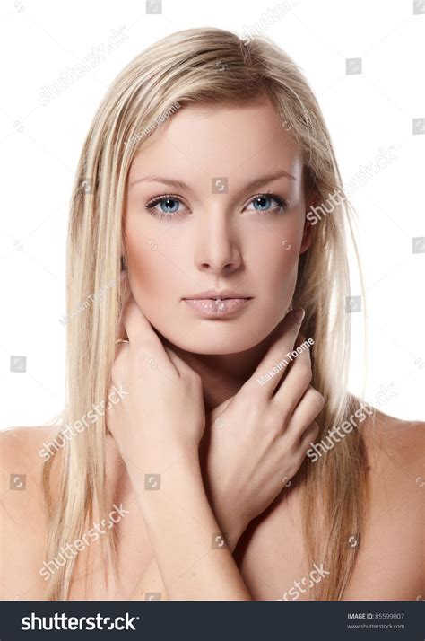 Portrait Of Beautiful Female Model On White Background Stock Photo