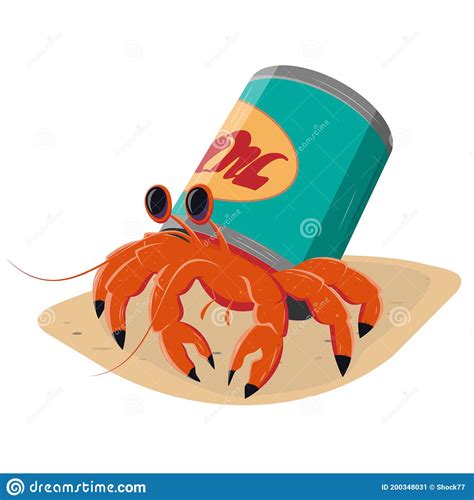 Funny Cartoon Hermit Crab In A Can Stock Vector Illustration Of Home