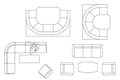 Sofa Set Cad Blocks Top View Drawing Free Dwg File Cadbull