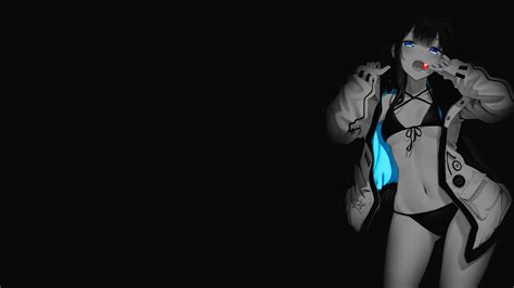 デスクトップ壁紙 選択着色 アニメの女の子 flash photography エンターテインメント 黒髪 オーディオ機器 大腿 電気青 cg artwork 胸 水着