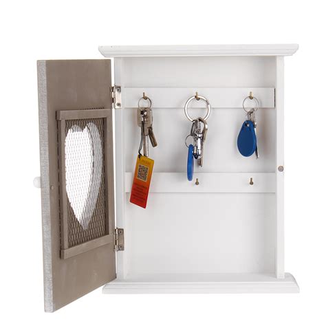 Wall Mounted Wooden Key Box Cabinet Vintage Keys Display Storage Hooks