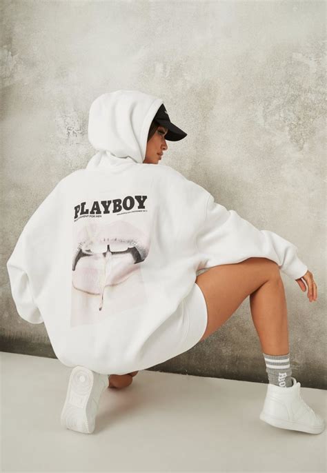Missguided Playboy X White Magazine Print Oversized Hoodie Dress