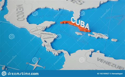 Cuba Highlighted On A White Simplified 3d World Map Digital 3d Render