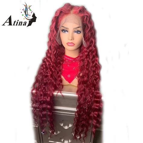 13x6 Deep Part 99j Red Wavy Lace Front Human Hair Wig With Baby Hair