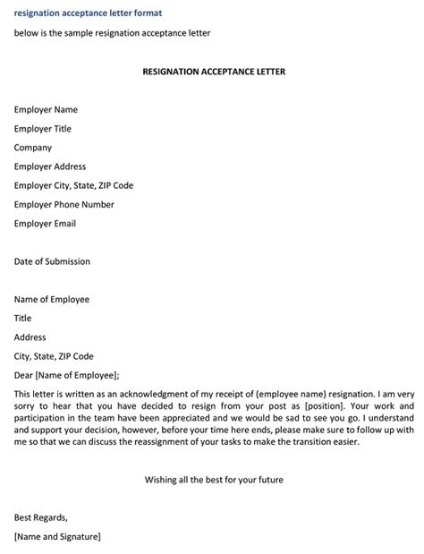 Resignation Acceptance Letter Letter