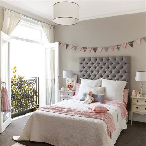 Pink And Gray Girls Bedroom With Banner Over Bed Transitional Girl