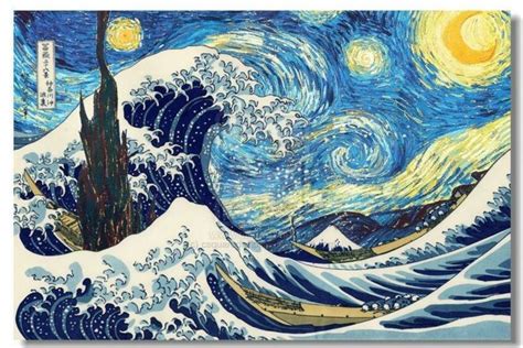 Japan Van Goghs “the Starry Night” And Hokusais “the Great Wave Off