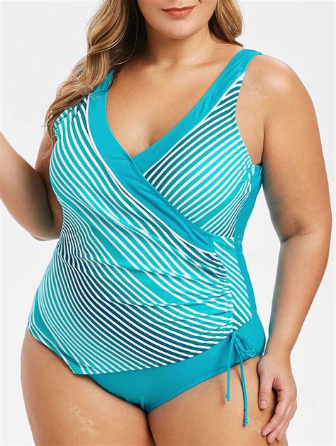 Plus Size Striped Backless Plunge One Piece Swimsuit 30 OFF Rosegal