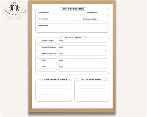 Printable Foster Care Basic Info Binder Template For New Foster Parents